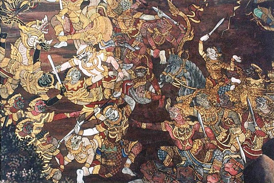 Scena tratta dal Ramayana durante un momento della guerra con gli Asura