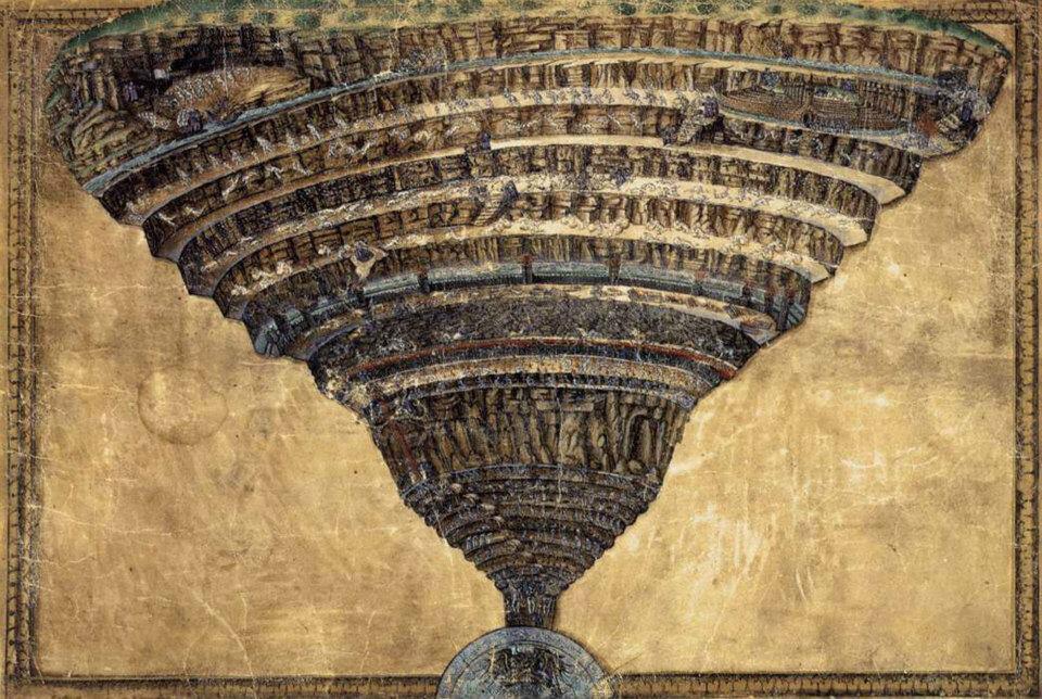 La "Mappa dell'Inferno" realizzata da Sandro Botticelli.